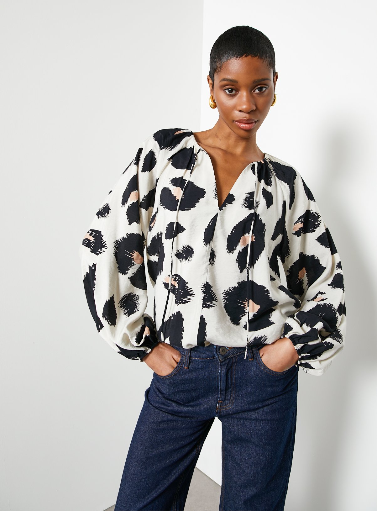 For All the Love Printed Tie Neck Volume Blouse 22 - Image 2 thumbnail
